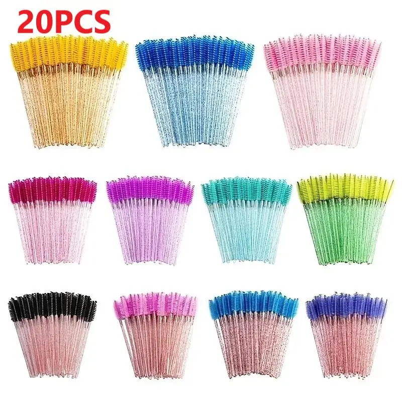 Disposable Eyelash Brush, 20pcs/set Crystal Handle Eyelash Spoolie Brush, Portable Eyelash Brush, Professional Makeup Tools Beauty Cosmetics for Women