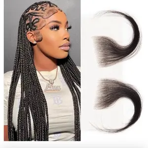 Edges Hair HD Lace Baby Hair Stripes for Black Women Reusable Invisible Lace Hairline Handmade Fake Edges Real Human Hair Pieces Natura Black 2 Pcs