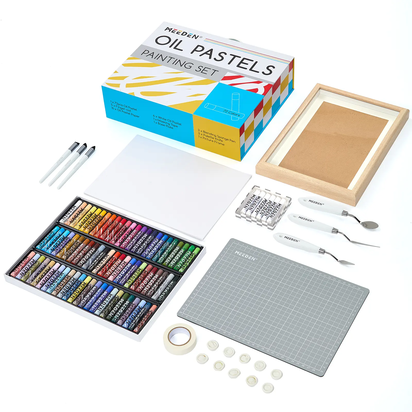 MEEDEN Soft Oil Pastels Set - 102-Piece Kit with 72 Colors, 6 White Pastels, Paper, Palette Knife, Masking Tape - All-in-1 Oil Crayons Art Supplies for Artists, Beginners & Adults - Ideal for Christmas Art Painting
