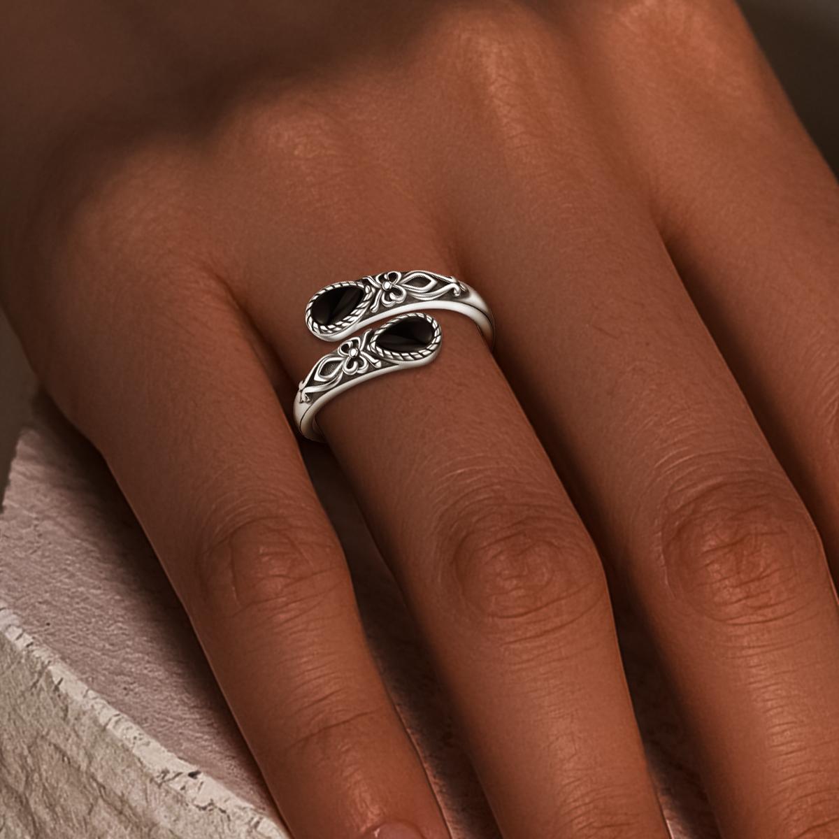 925 Sterling Silver,White Turquoise/Moonstone/Black agate Rings for Women,Adjustable Sunflower Ring Vintage Spoon Rings,Gift,Elegant Jewelry for Women