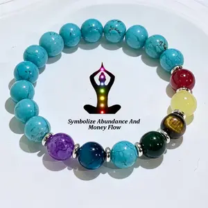 Father's Day Sale 7 Chakra Turquoise Beaded Bracelet, Unisex Healing Crystal Stretch Bracelet for Men and Women, Handmade Spiritual Energy Jewelry for Yoga, Meditation, Daily Wear & Meaningful Gifts