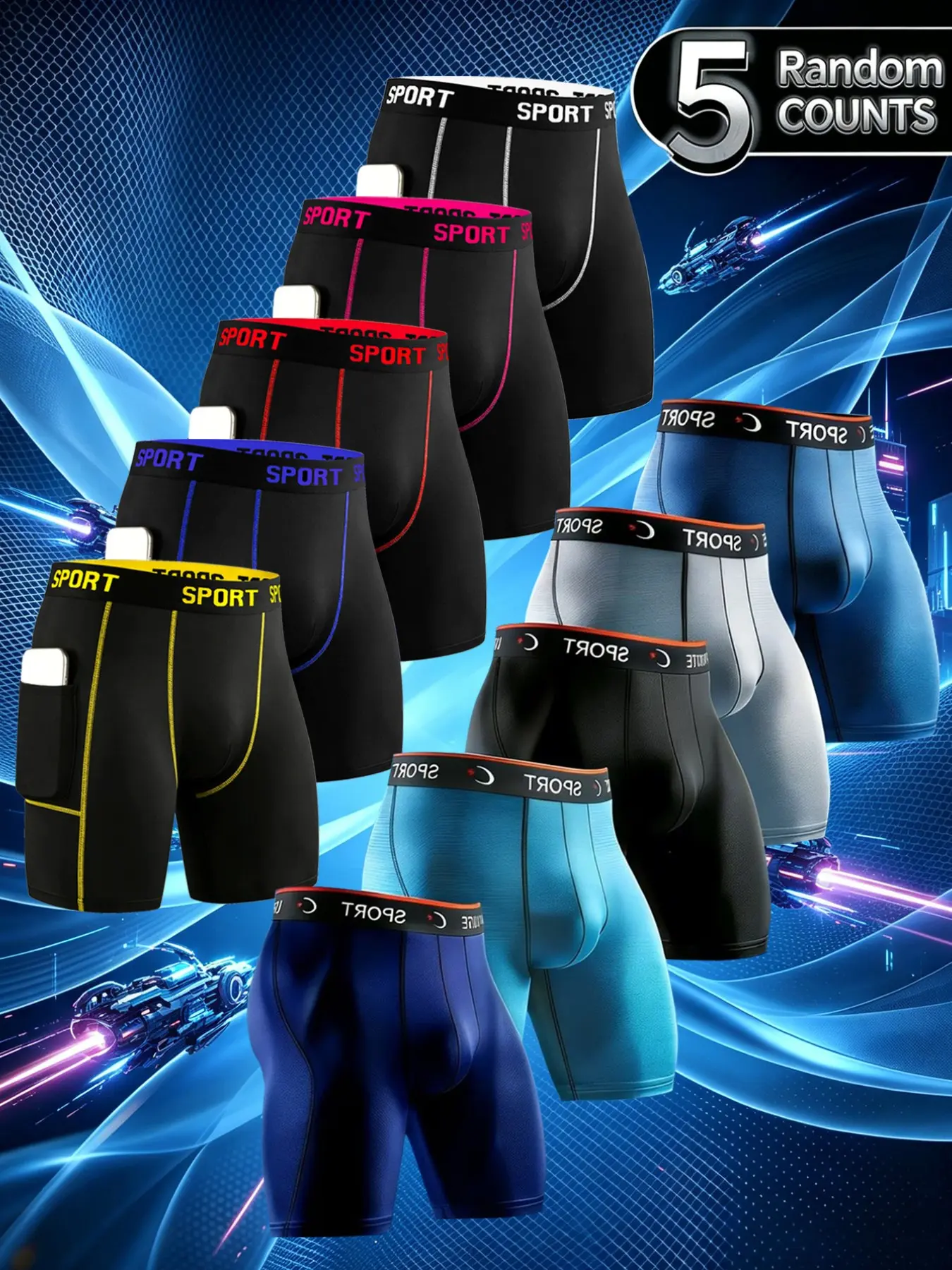 5 pcs long men's slim fit underwear - lightweight, comfortable and durable, elastic waistband, Workout underwear, men's sports underwear with contour pockets, suitable for daily fitness and running, suitable for daily home wear