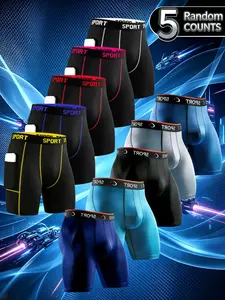 5 pcs long men's slim fit underwear - lightweight, comfortable and durable, elastic waistband, Workout underwear, men's sports underwear with contour pockets, suitable for daily fitness and running, suitable for daily home wear