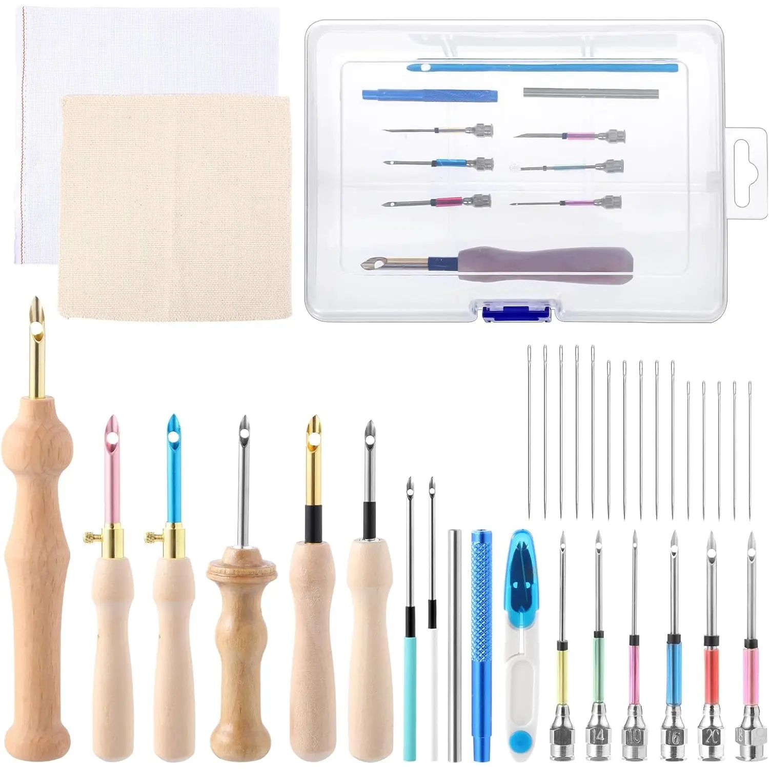 35Pcs Punch Needle Kit, Punch Needle Tool Adjustable Punch Needle Embroidery Kits Include Wooden Handle Embroidery Pen Set, Big Eye Needles, Punch Needle Cloth - Valentines Gifts for Adults Beginne - Home Improvement.