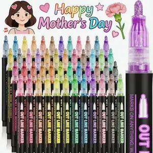 Petit Bits Metallic Outline Markers, 12-Color Double Line Self-Outline Pens with Consistent Ink Flow, Odorless Quick-Dry Shimmer Silver Tools for Journaling, Detailed Calligraphy - Non-Toxic Multi-Surface Office Stationery for DIY Crafts