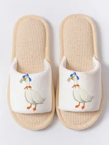 Cute Duck Print Toe-Open Slippers, Soft Sole Home Floor Shoes, Anti-Slip Breathable Non-Stinky Feet, All Seasons Casual Style
