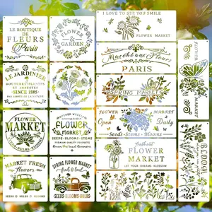 Flower Market Stencil, Large Spring Wildflower Stencils Farmhouse Stencils for Painting on , Craft Template   Stencil for Garden Canvas Sign Wall Home Decor(Flower)