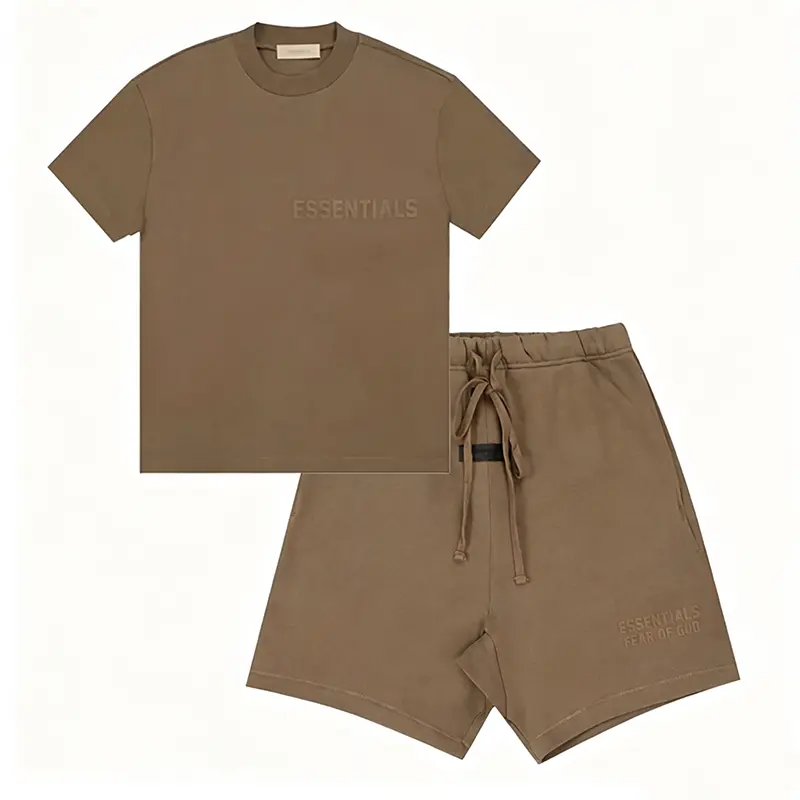 Fear of God Essentials FW22 Men's Shorts and Short-Sleeve Tee 2-Piece Set Wood