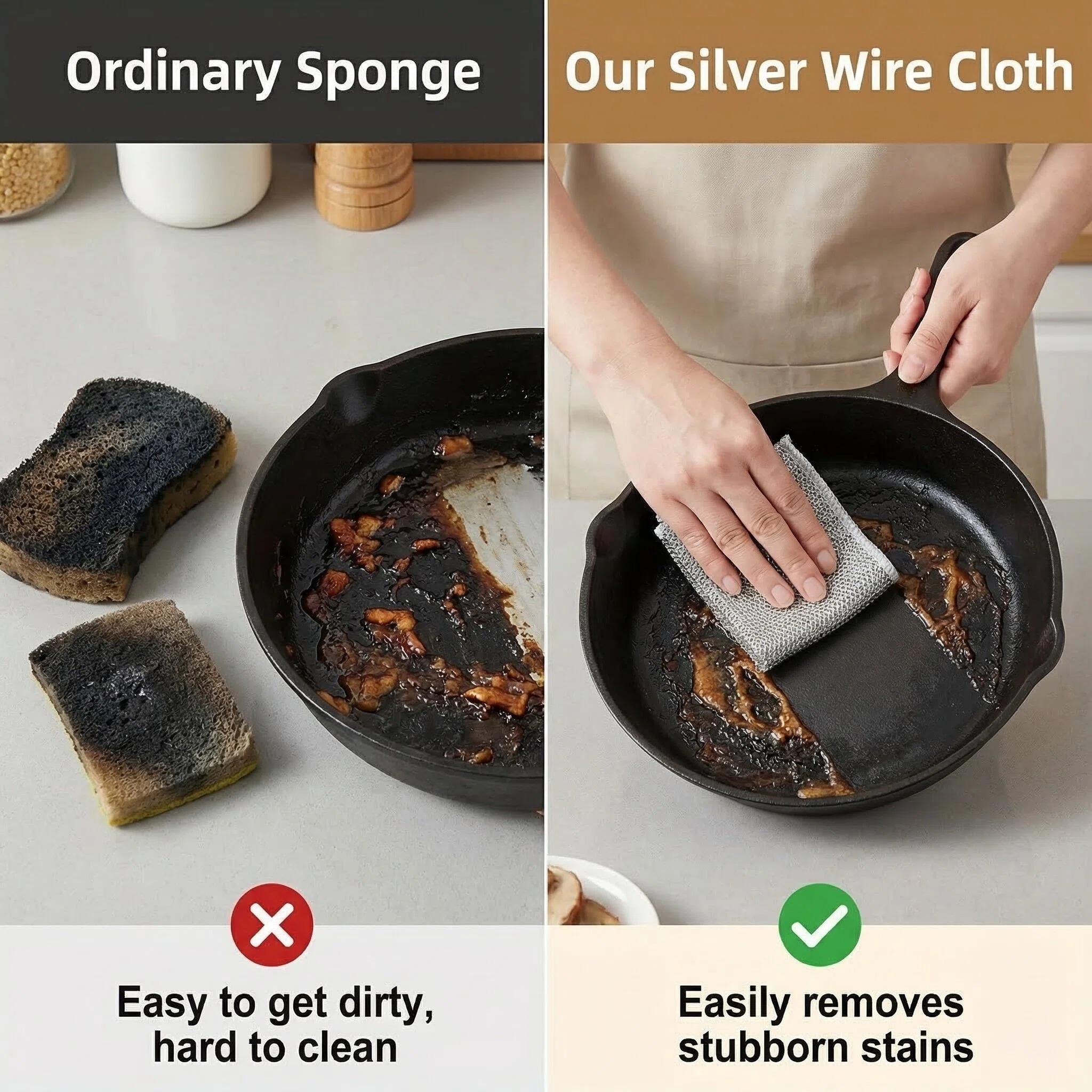 50PCS Thickened Double Layer Silver Wire Cleaning Cloths - Fast Stubborn Stain Cleaning, Scratch Proof for Kitchen, Bathroom, Tiles, Marble Countertops  Reusable Non-Scratch Dishwashing Rags