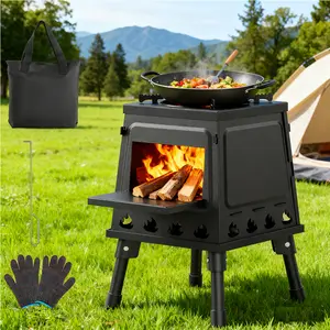 【TikTokShopBlackFriday】Shop，Camping Wood Stove, Small Portable Cast Iron Wood Stove: Compact Outdoor Cooking Solution with Carrying Bag
