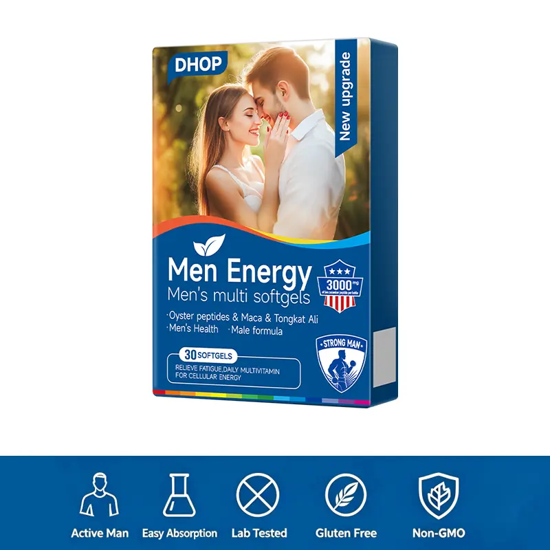 DHOP Men Energy Multi Softgels Natural Multivitamin Supplement with Maca Tongkat Ali Oyster Peptide Support Daily Energy & Relieve Fatigue