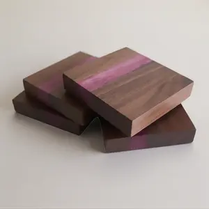 Exotic Wood Coasters Handmade Hardwood Set Purple Heart Padauk Walnut Hard Maple Wenge Yellow Heart FDA Approved Mineral Oil Beeswax Finish 3.5" x 3.5" 4" x 4" 4.5" x 4.5" Sizes Customizable & Versatile, Wooden, Sustainable Lumber