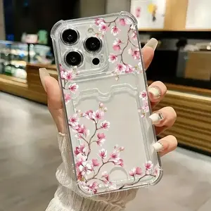 Cherry Blossom Clear Card Holder Phone Case | Shockproof for iPhone 11-16 Pro Max/Plus/Pro
