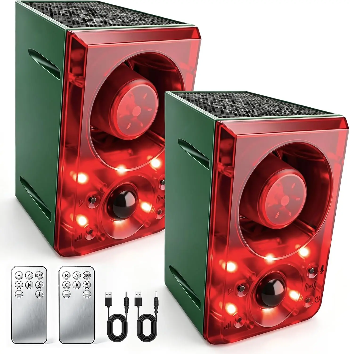 Solar Outdoor Motion Sensor Alarm with Dog Barking Gunshot Sound, Support Recording and Adjustable Volume, 130db Loud Noise Maker 3 Work Modes Strobe Light for Home, Villa, Farm, Barn (2pack)