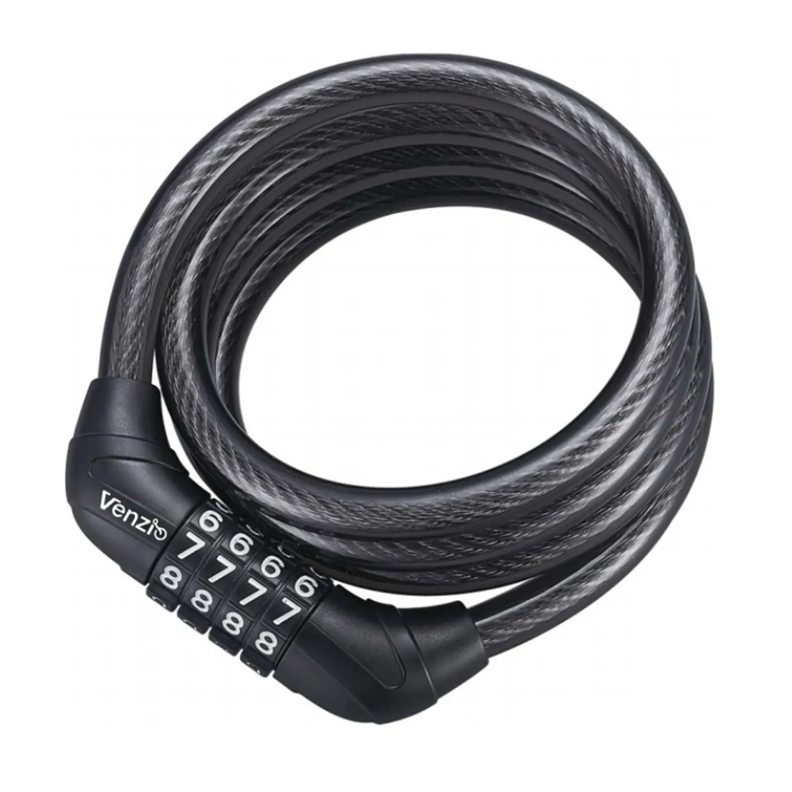 Venzio 10 mm Thick Heavy-Duty 7-Strand Steel Cable Bike Lock, 2.62 ft Self-Coiling Carry Flexible Wrap Scratch-Safe PVC Keyless 4-Digit Combo Lock for Bicycles, Scooters, Strollers, Outdoor Use