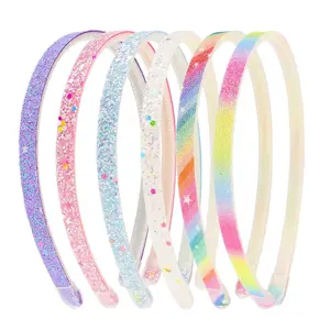 6 Pack Glitter Headbands Thin Glitter Headband for Women Colorful Hair Accessories Plastic Sparkly Hairbands Sparkle Headband Bling Rainbow Hair Bands with Teeth Cute Non-Slip Head Band TKYPZY