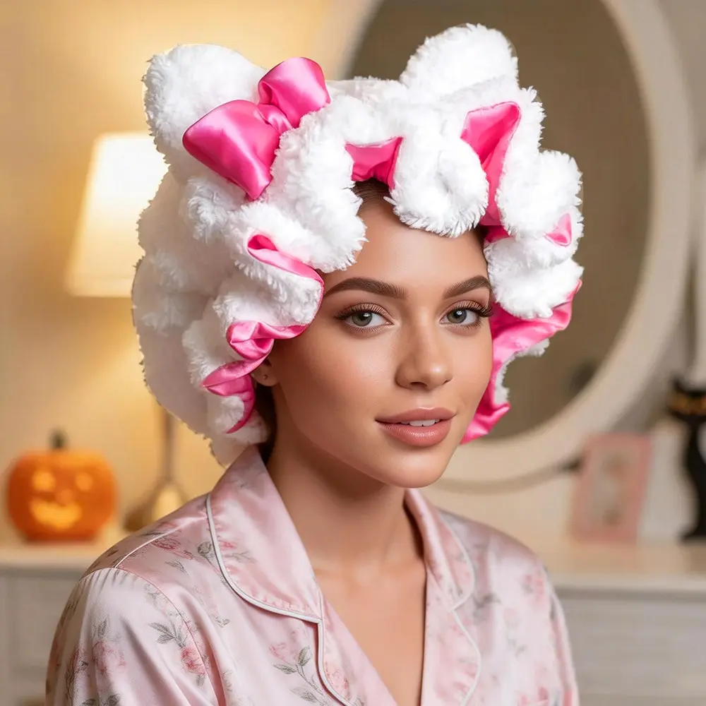 1 Pc Women's Teddy Bear Bonnet, Haircare, Adjustable Plush 3D Bonnets, Plush Teddy Satin-Lined Bonnets, Hair Styling Cap, Breathable Sleep Bonnet for New Year Parties - Hair Care Cap for Themed Events & Casual Attire, White Options