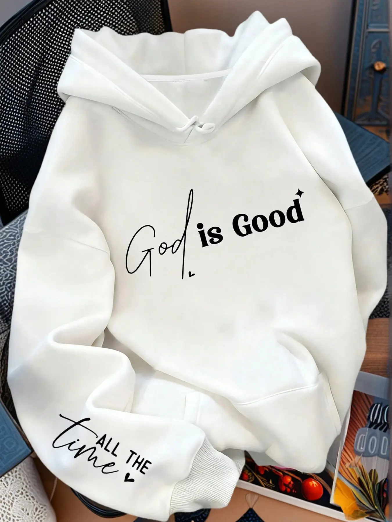 Women's Casual Hooded Sweatshirt with Drawstring Adjustable Shoulder Raglan Sleeves, God Is Good All the Time Print, Perfect for Fall Layering, Long Sleeve