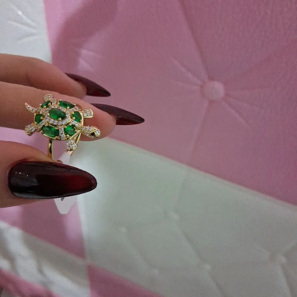Green turtle  Glow Ring ,14 k Gold Plated