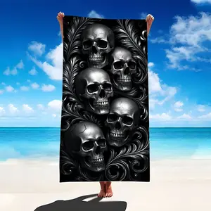 1pc Skull Design Beach Towel in Black And Silver Gothic Pattern, Large Size, Quick-Drying Towel Suitable for Pool, Spa, And Beach Use
