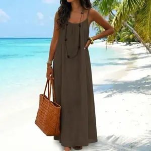 WOMEN'S solid color Cami lounge dress elegant sleepveless long dress for summer ladies sleepwear for indoor wear