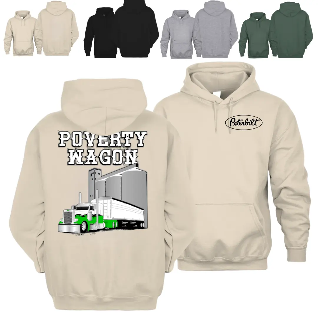 Peterbilt Semi Truck Hoodie – Poverty Wagon Hopper Bottom Hoodie, Vintage Farm Trucker Sweatshirt, Unisex Graphic Pullover for Truck Lovers