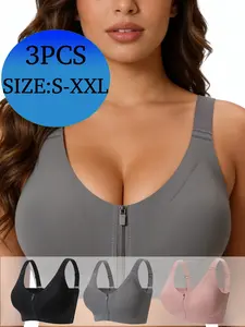 Women's Adjustable Strap Push-Up Wireless Gym Sports Bra Set, Front Zip Design, Anti-Sagging, Suitable for Sports & Yoga, Fashionable Casual Wear