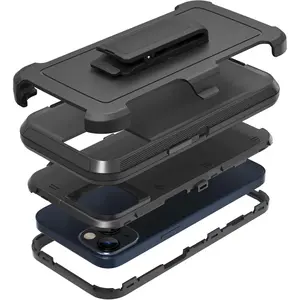 Rugged Phone Case for Apple iPhone 14, with Belt Clip Holster & Kickstand Heavy Duty Shockproof Protective Full Body Case Cover for iPhone 14 6.1 inch Phone(Black)
