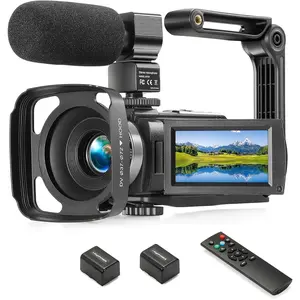 Camcorder FHD 1080P Video Camera for  with 30FPS 36MP 3.0 Inch 270  Rotation LCD, 16X Digital Zoom Vlogging Camera for Beginners with 2  Microphone, Remote, Stabilizer, Lens Hood