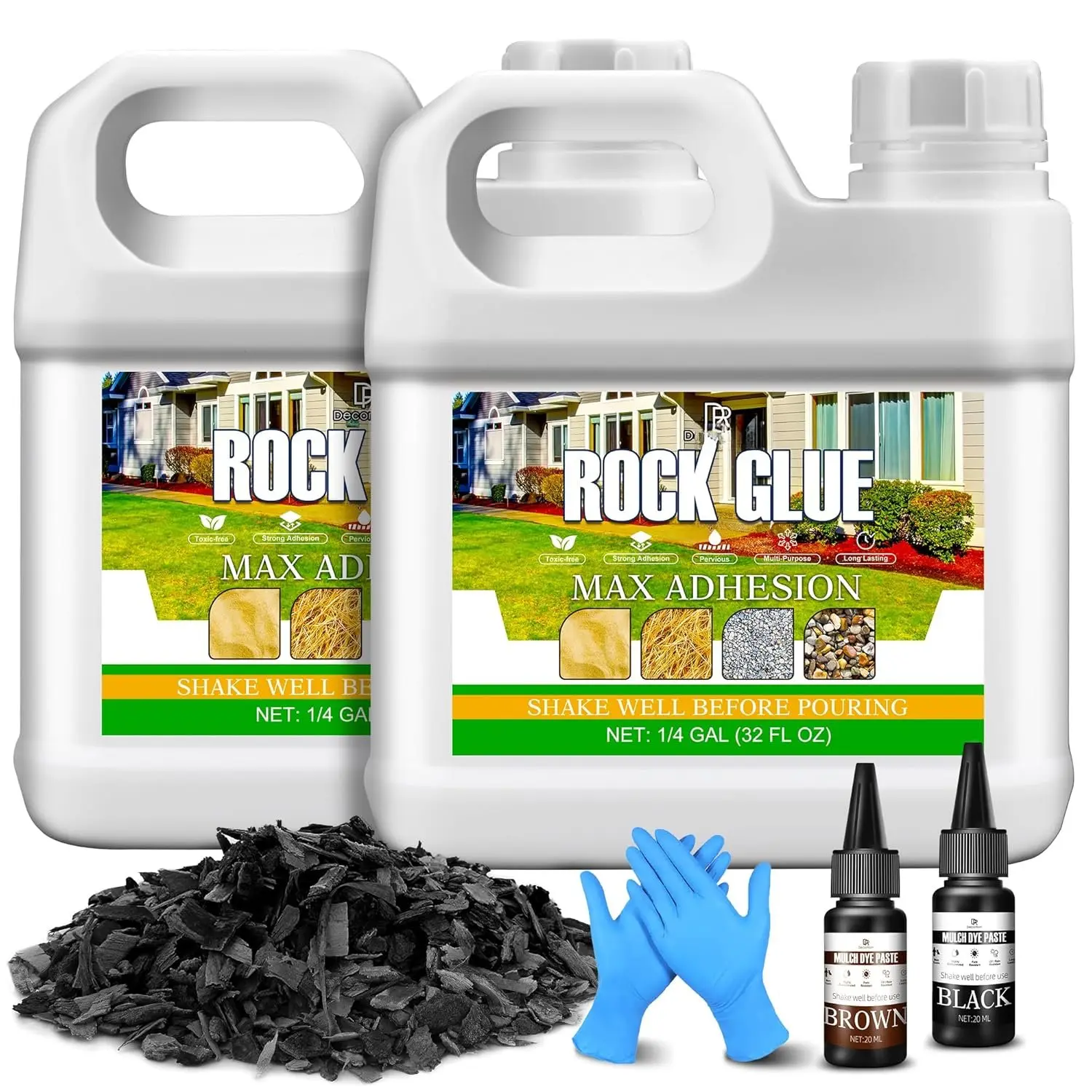 Mulch Glue for Landscaping with Dye Paste, 64oz Rock Glue, High Concentrate -Drying  Gravel Glue for Locking Rubber, Cobblestone, Dry Straw, Rock Gravel,  Chips, Shells and Sand