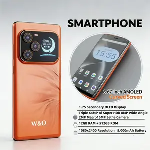 W&O Curved Display Unlocked Cell Phone, Magic Secondary Rear Screen, 12+512GB, 64MP Triple Camera for Photography Gaming & Video Streaming