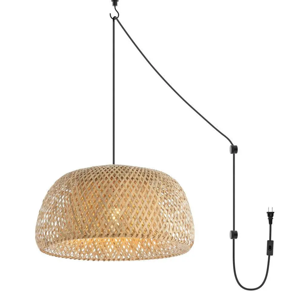 JONATHAN Y Lacey Bohemian Minimalist Iron-Rope Woven Globe LED Pendant Light - Bamboo Rattan Decorative Lights, Home Lighting, Home Decor Items for Living Room, Bedroom, Apartment