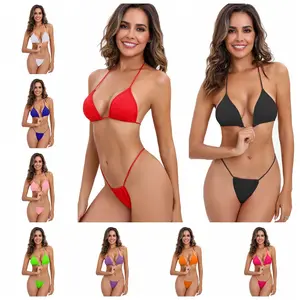2026 Women's Lace-Up Bikini Solid Color Sexy Split Summer Swimwear for Beach & Pool, Bikini Swimsuits