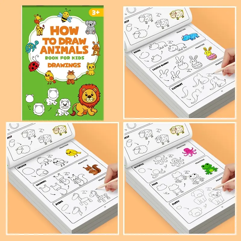 Step-By-Step Animal Drawing Book for Babies Aged 3+, Toddler Art Enlightenment Fun Drawing Activities Creativity Doodle Practice Notebook, Easy Learning, Adorable Animals, Art Sketchbook - 32 Pages