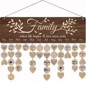 Wooden Family Birthday Calendar, 1 Set DIY Wall Hanging Calendar Plaque, Wall Decor for Home Office, Gift for Anniversary, Birthday, Anniversary, Ornaments