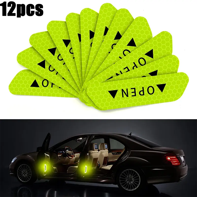 12pcs Reflective Car Door Sticker Safety Opening Warning Reflector Tape Decal Auto Car Accessories Exterior Interior Reflector