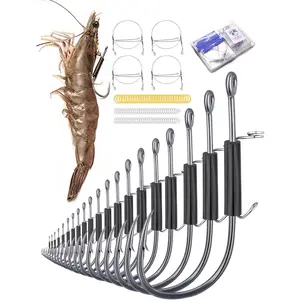 24 count Live Shrimp Hooks Saltwater Fishing Hooks - 3X Strength Stainless Steel Steel Wire Rig Accessories Ready to Use 2 Sizes Rubber Bands Freshwater
