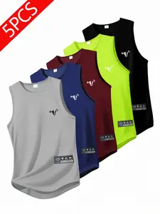 5-Pack Men's Quick-Dry Sport Vest, Sporty Vest, Lightweight Breathable Moisture-Wicking, Comfortable Elastic, Ideal for Running, Fitness, Leisure