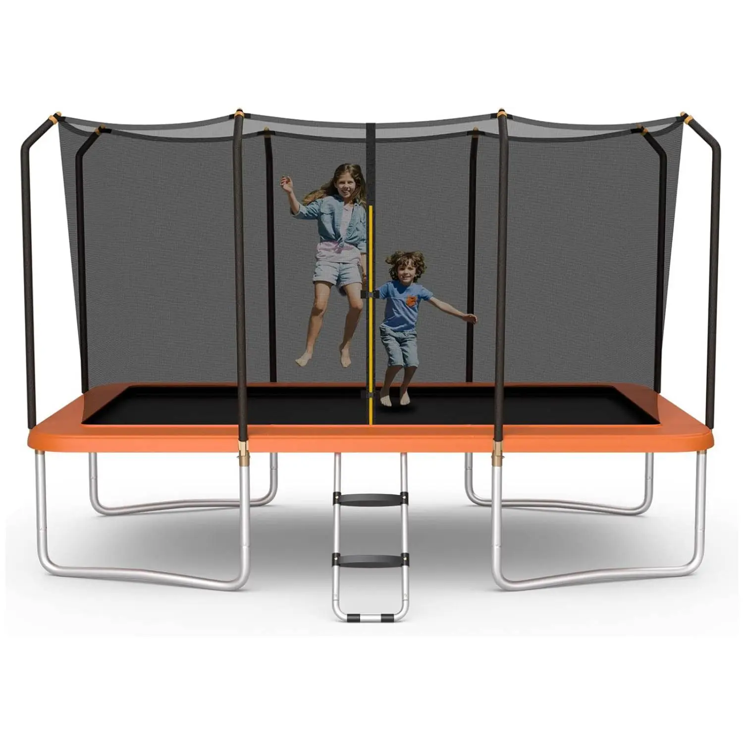 Costzon Trampoline, 8 FT x 14 FT ASTM Certified Rectangular Trampoline with Enclosure, Ladder, Double-Side Galvanized Steel Frame, Max Load 440 Lbs, Outdoor Recreational Trampolines for Kids, Adults