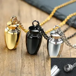 High-quality stainless steel earthen jar memorial cremation urn pendant necklace