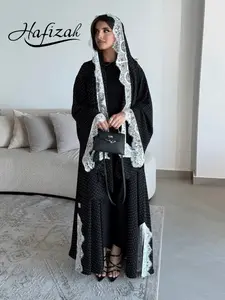 Hafizah Women's Abaya with Headscarf, Sweet Lace Trim Polka Dot Print, Loose-Fitting Long Robe, All Seasons Fashion, Islamic Abaya Dress