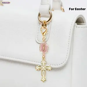Christian Cross Keychain for Women and Men, Easter Faith Keychain Gift, Inspirational Religious Zinc Alloy Pendant for Church, Prayer, Easter Celebration and Daily Carry