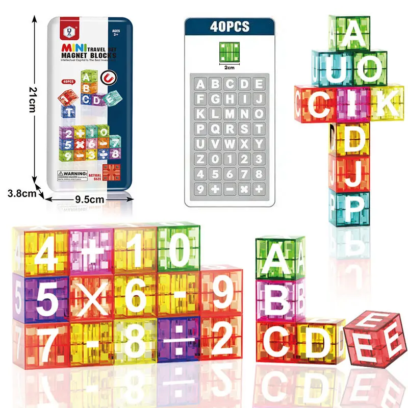 40PCS Magnetic Letter & Number Blocks with Storage Tin, Alphabet & Math Learning Toy for Kids Ages 3+