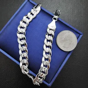 Men's 925 Stamped Premium Quality 10mm 9" Sterling Silver Finished Brass Bracelet Fashion Cuban Chain Jewelry Accessory