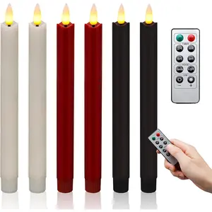 3 colors flameless taper candles with remote timer dimmer, led candlesticks flickering, battery operated window candles, 9.6 inches for home celebration decor, 6 PCs