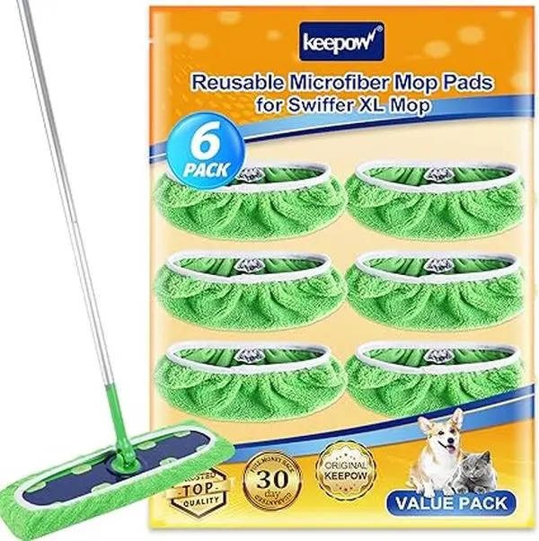 KEEPOW X-Large Reusable Cotton Mop Pads Compatible with Swiffer XL 17"Lx5"W for All Hardwood Dry & Wet Cleaning(mop is not included)