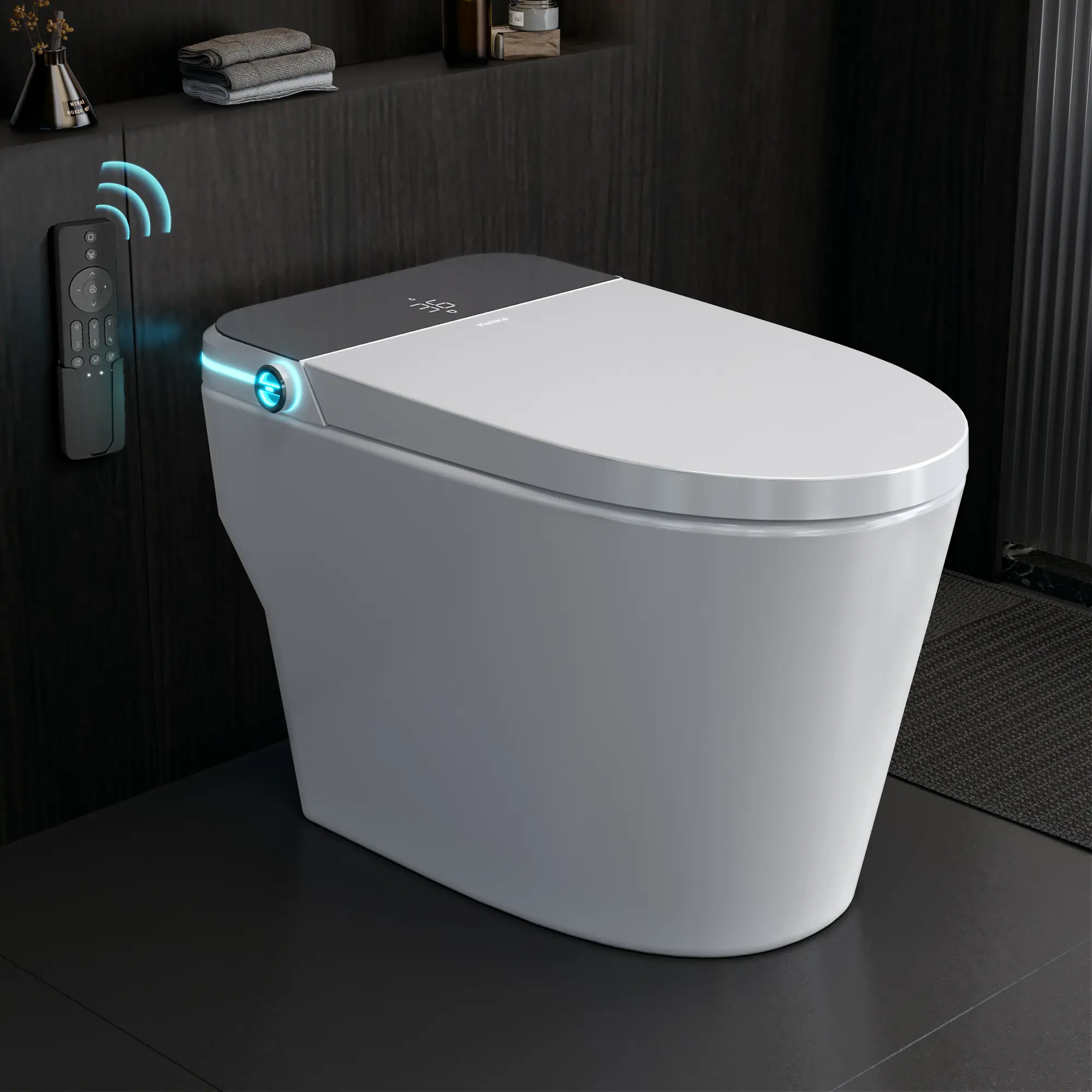 Elongated Smart Bidet Toilet with Built-In Smart Bidet Toilet Seat, 1.28 GPF Water-Saving Tank, Auto Flush, Auto Open/Close Lid, Foot Sensor - Luxury Modern Space-Saving Easy-Clean Bathroom Fixture for Small Home Essentials