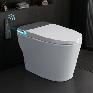 Elongated Smart Bidet Toilet with Built-In Bidet, 1.28 GPF Water-Saving Tank, Auto Flush, Auto Open/Close Lid & Foot Sensor – Luxury Modern Bathroom Upgrade, Space Saving Design, Easy Clean, Trending TikTok Home Essentials for Small Bathrooms
