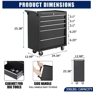 🔧 24" rolling tool chest, 5 drawers, lockable, lives on wheels. Chaos ends here.
