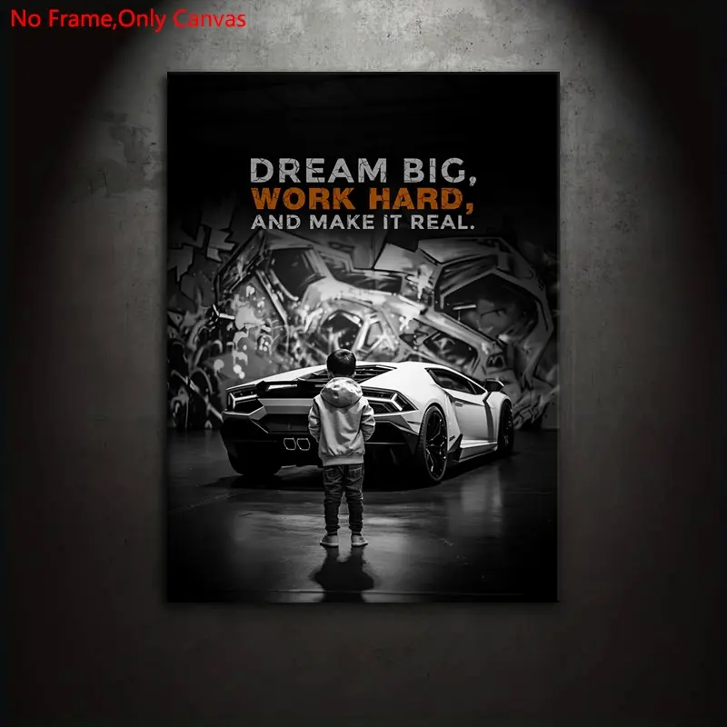 1 piece/set frameless canvas painting print poster, classic realistic art, dream big work hard motivational quotes, Modern home decor, ideal gift for bedroom, living room, mural, Artwork For Walls, wall decor